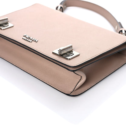 Prada Saffiano Double Turnlock Top Handle Flap Shoulder Bag Cipria 5 of 7