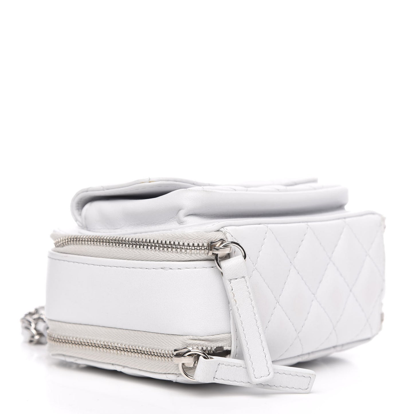 Lambskin Quilted Small Pocket Box Camera Case White