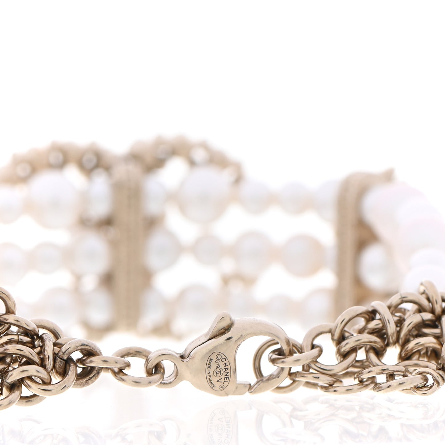 Crystal Pearl CC Bracelet Gold