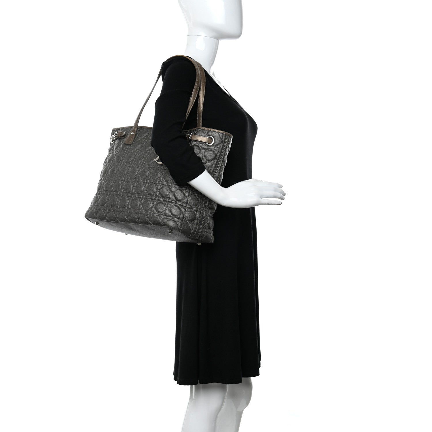 Christian Dior Coated Canvas Cannage Medium Panarea Tote Bronze 2 of 16