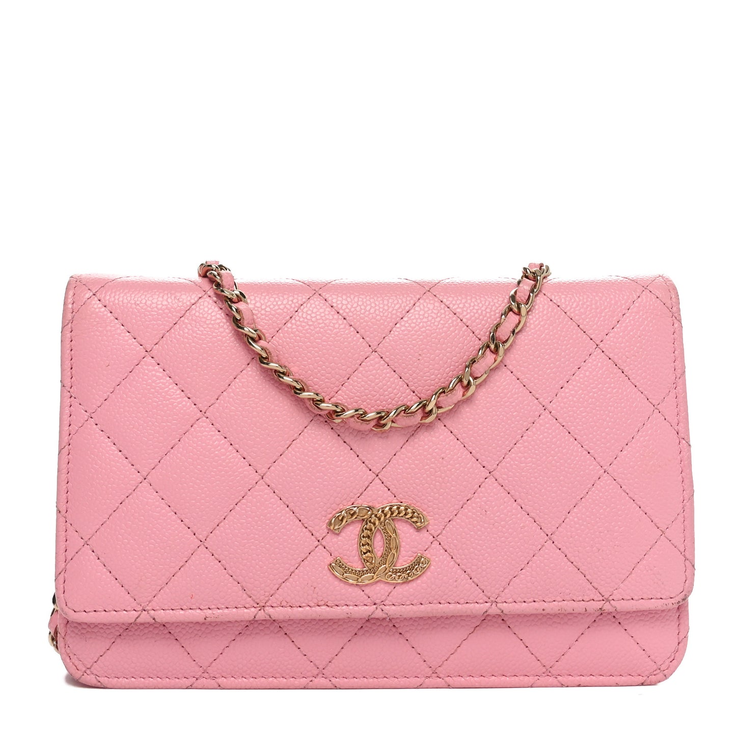 Caviar Quilted Chain CC Wallet On Chain WOC Pink