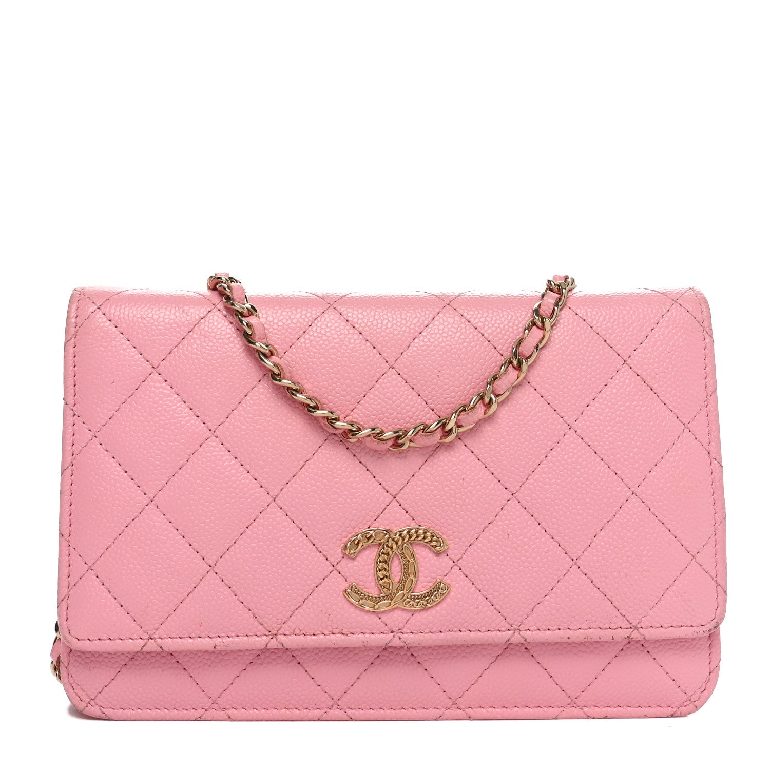 Chanel Caviar Quilted Chain CC Wallet On Chain WOC Pink 1 of 11
