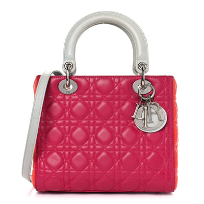 Christian Dior Lambskin Cannage Medium Tri-Color Lady Dior Fuchsia Orange 1 of 37