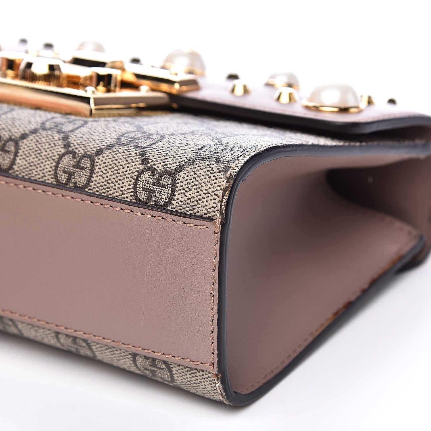 Gucci GG Supreme Monogram Studded Small Padlock Shoulder Bag Porcelain Rose 9 of 10