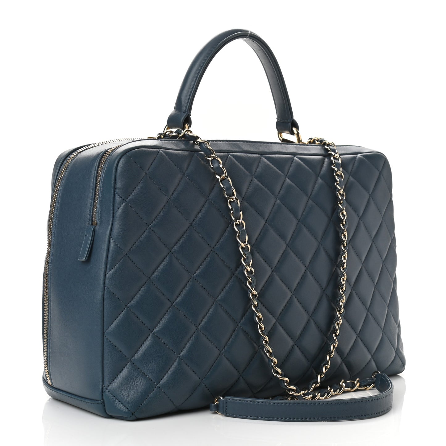 Lambskin Quilted Large Trendy CC Bowling Bag Blue