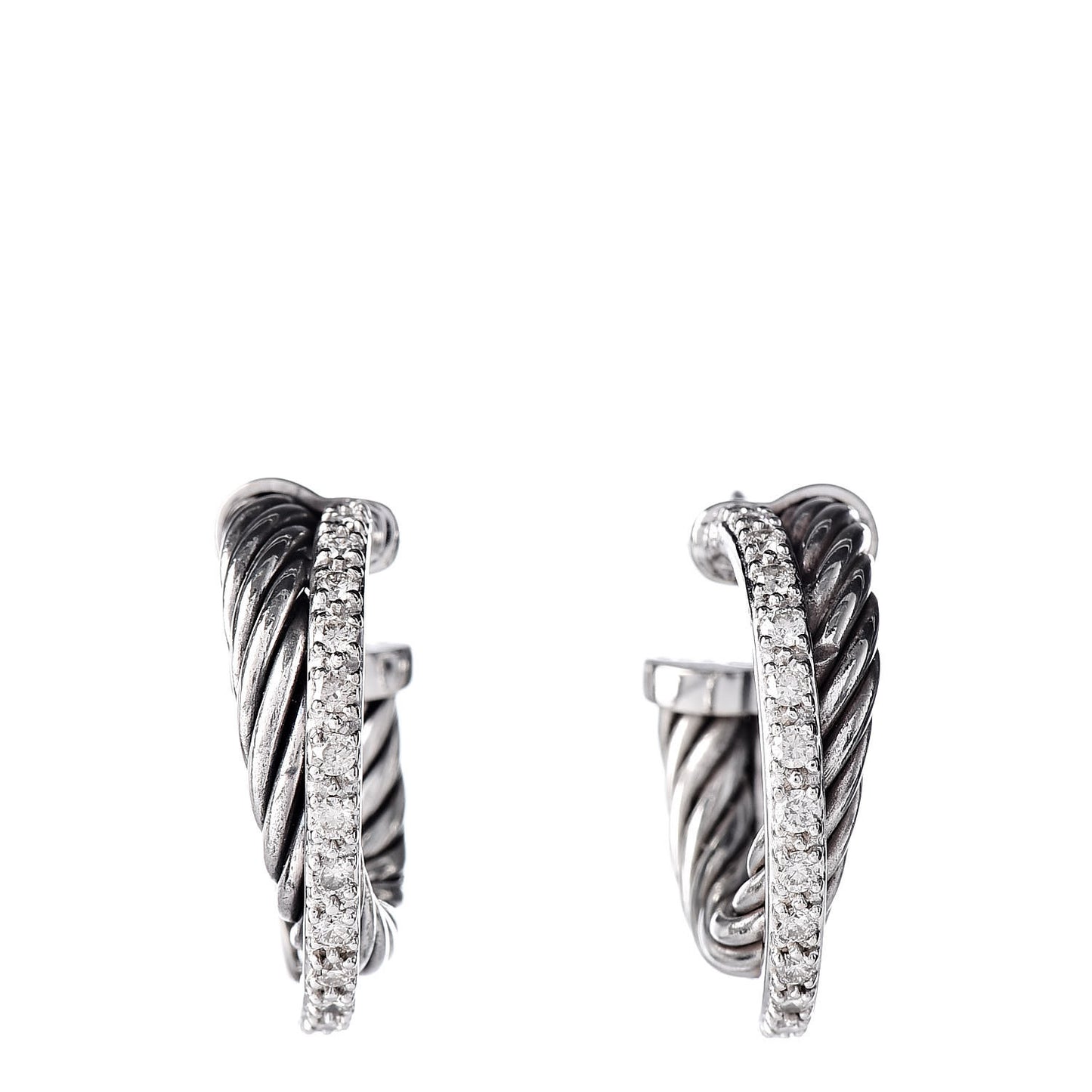 Sterling Silver Diamond Extra Small Crossover Hoop Earrings