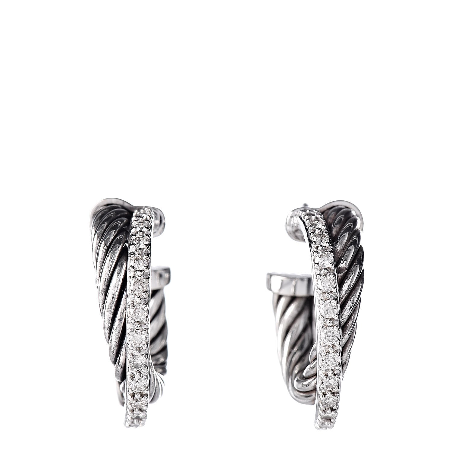 David Yurman Sterling Silver Diamond Extra Small Crossover Hoop Earrings 1 of 4