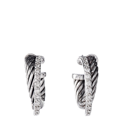 David Yurman Sterling Silver Diamond Extra Small Crossover Hoop Earrings 1 of 4