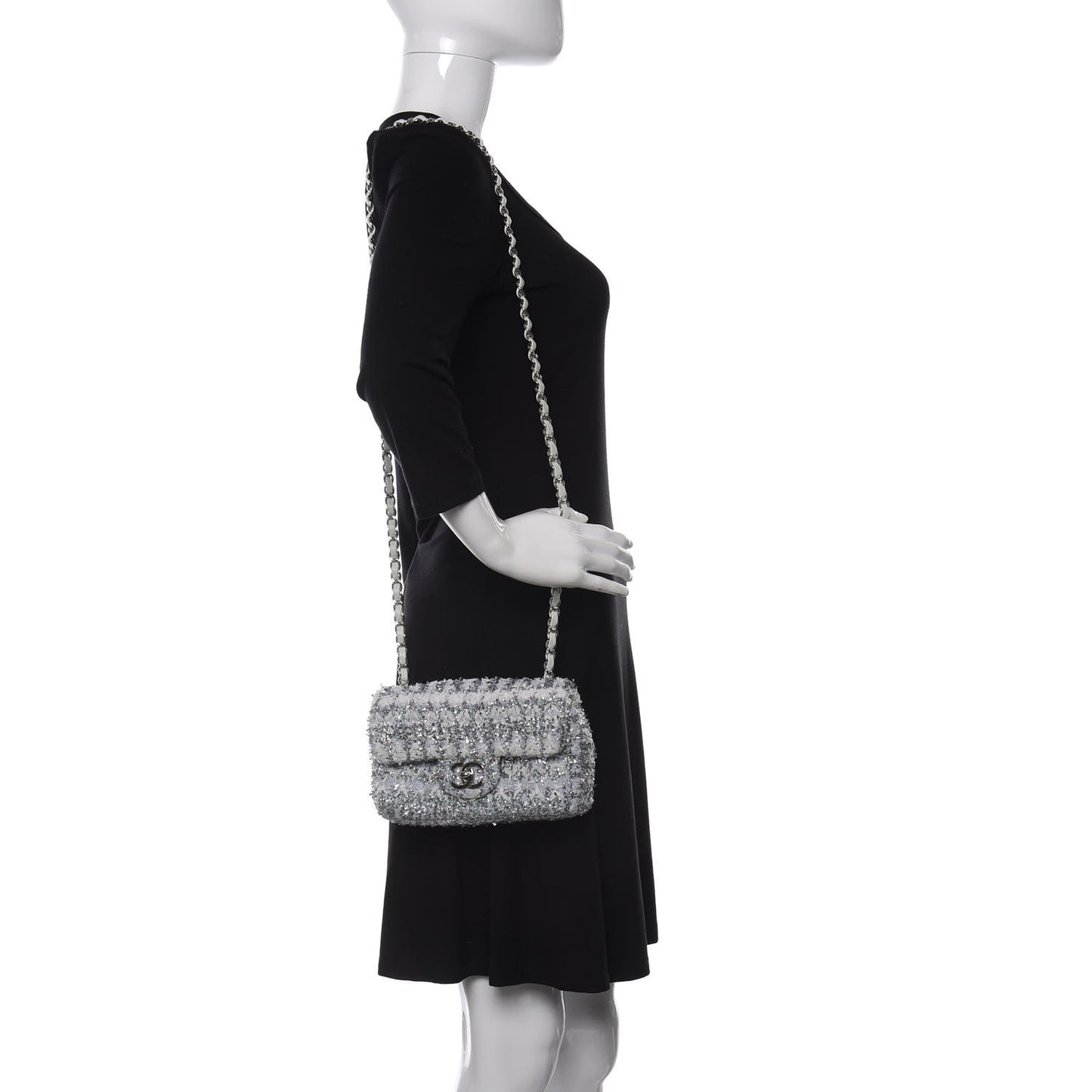 Tweed Quilted Mini Rectangular Flap Light Green Silver White