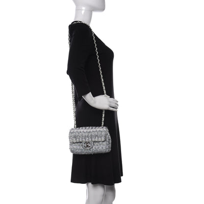 Chanel Tweed Quilted Mini Rectangular Flap Light Green Silver White 2 of 10