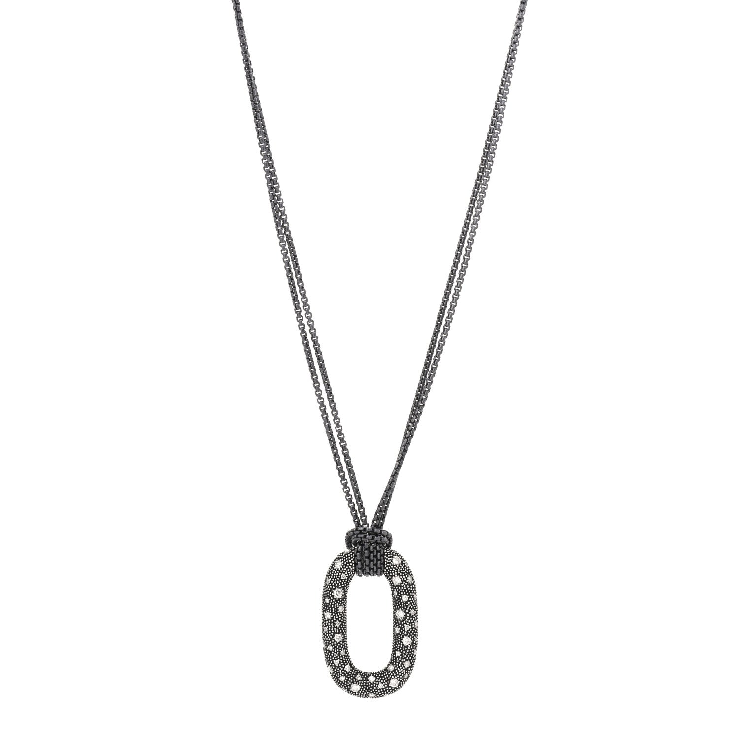 David Yurman Sterling Silver Diamond Midnight Melange Oval Pendant Necklace 1 of 5