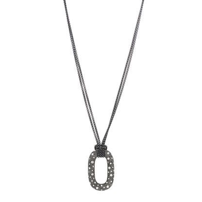 David Yurman Sterling Silver Diamond Midnight Melange Oval Pendant Necklace 1 of 5