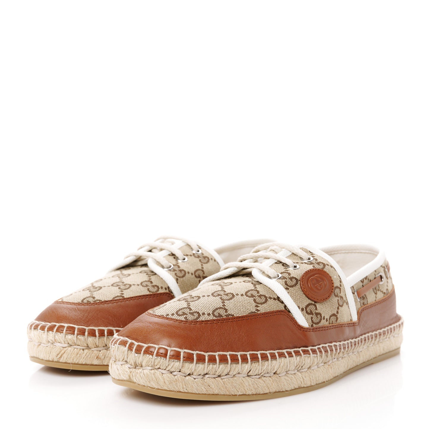 GG Monogram Mens Espadrille Loafers 9 Beige Ebony Mystic White