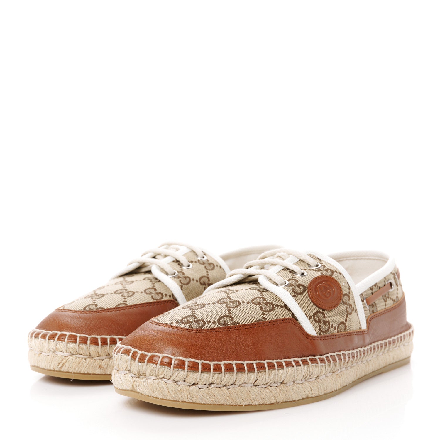 Gucci GG Monogram Mens Espadrille Loafers 9 Beige Ebony Mystic White 3 of 11