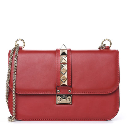 Valentino Garavani Vitello Medium Glam Lock Rockstud Flap Red 1 of 14