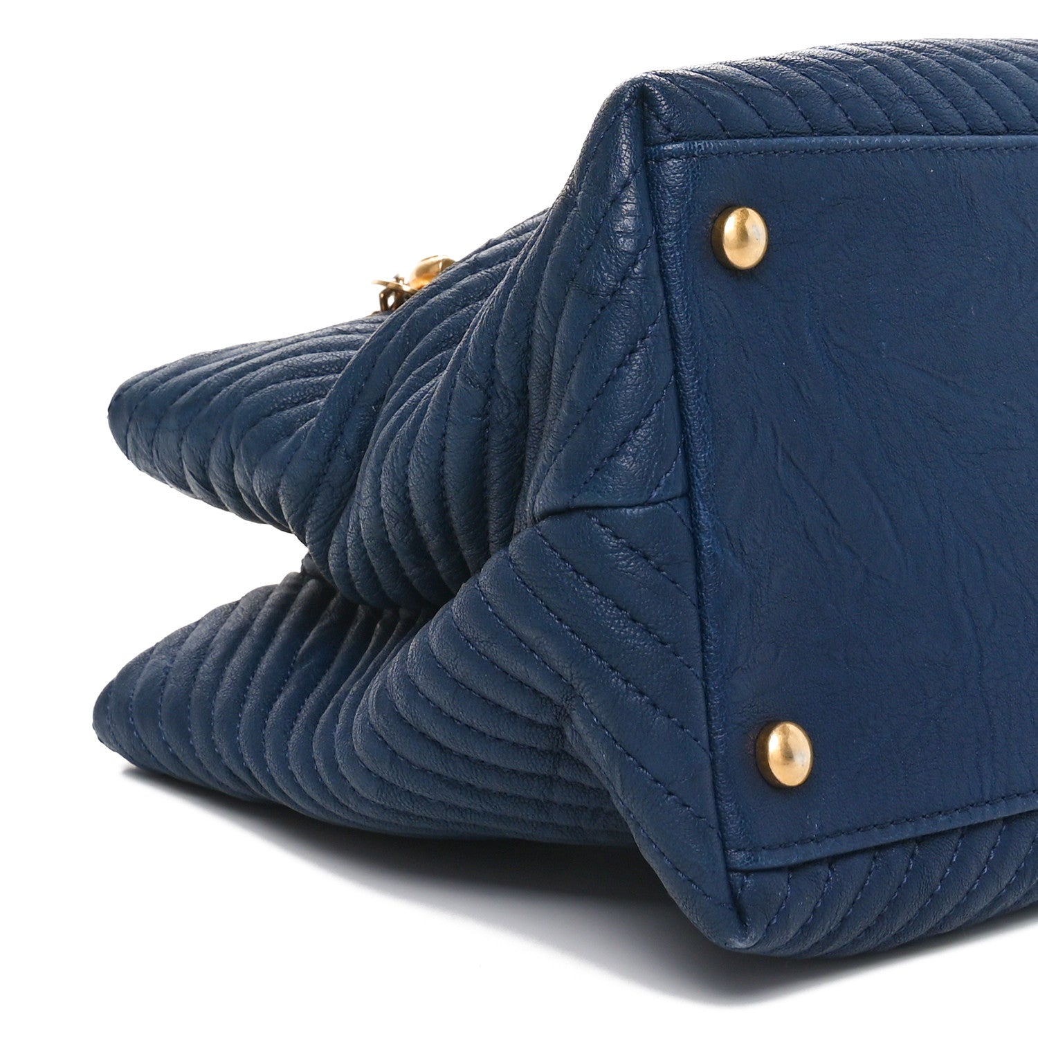Chanel Wrinkled Lambskin Chevron Quilted Surpique Tote Navy Blue 9 of 10
