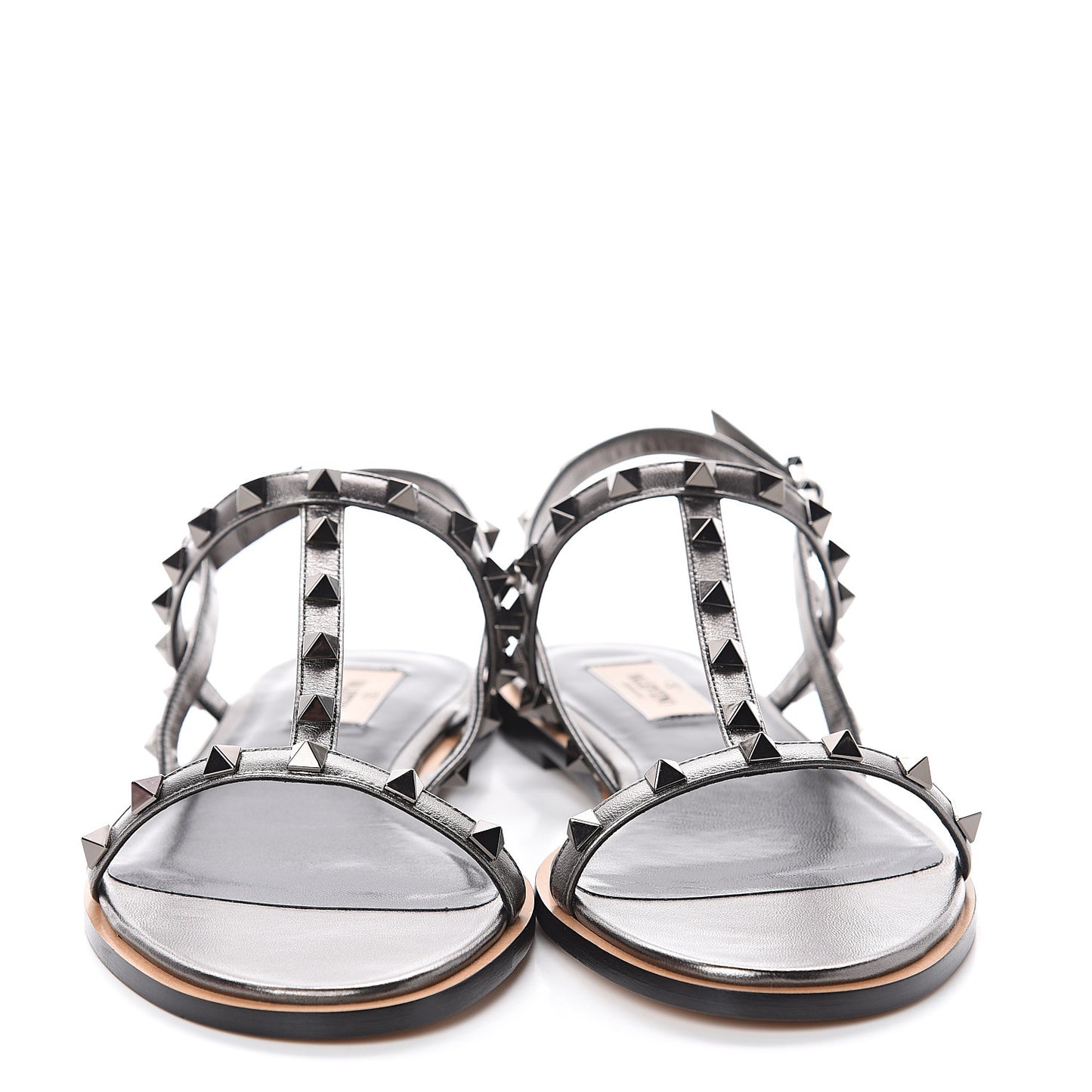 Metallic Nappa Rockstud T-Strap Slingback Flat Sandals 41.5 Rutenio