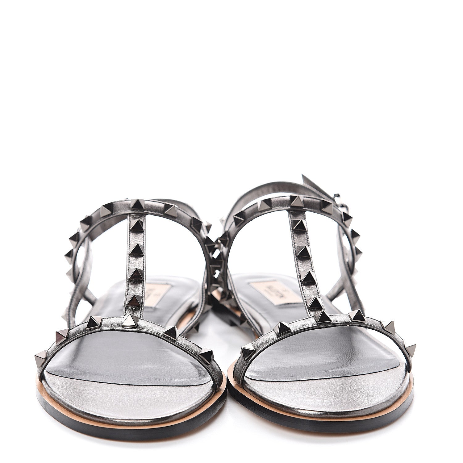 Valentino Garavani Metallic Nappa Rockstud T-Strap Slingback Flat Sandals 41.5 Rutenio 2 of 7