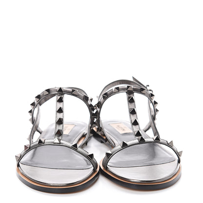 Valentino Garavani Metallic Nappa Rockstud T-Strap Slingback Flat Sandals 41.5 Rutenio 2 of 7