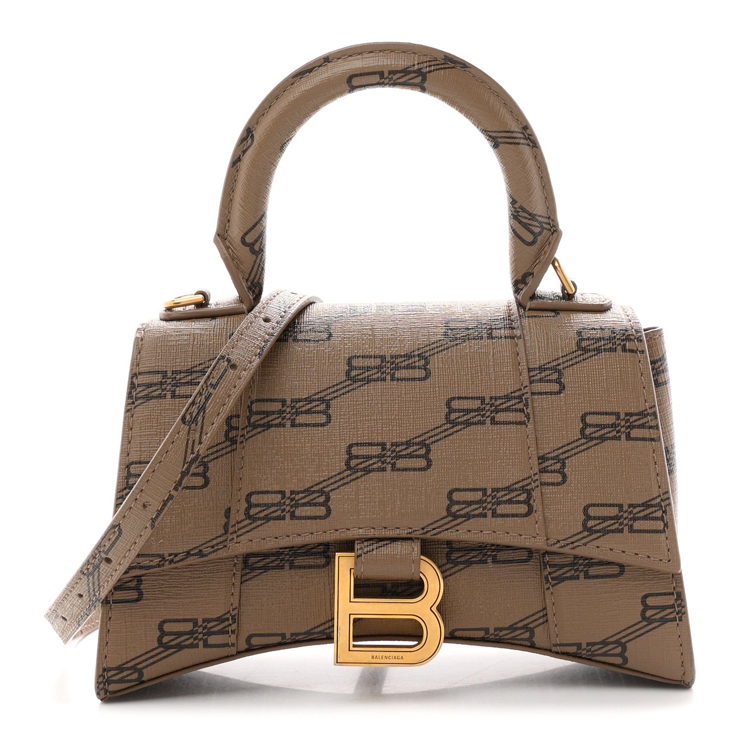 Balenciaga Coated Canvas BB Monogram Hourglass Top Handle Bag XS Beige Brown 1 of 11