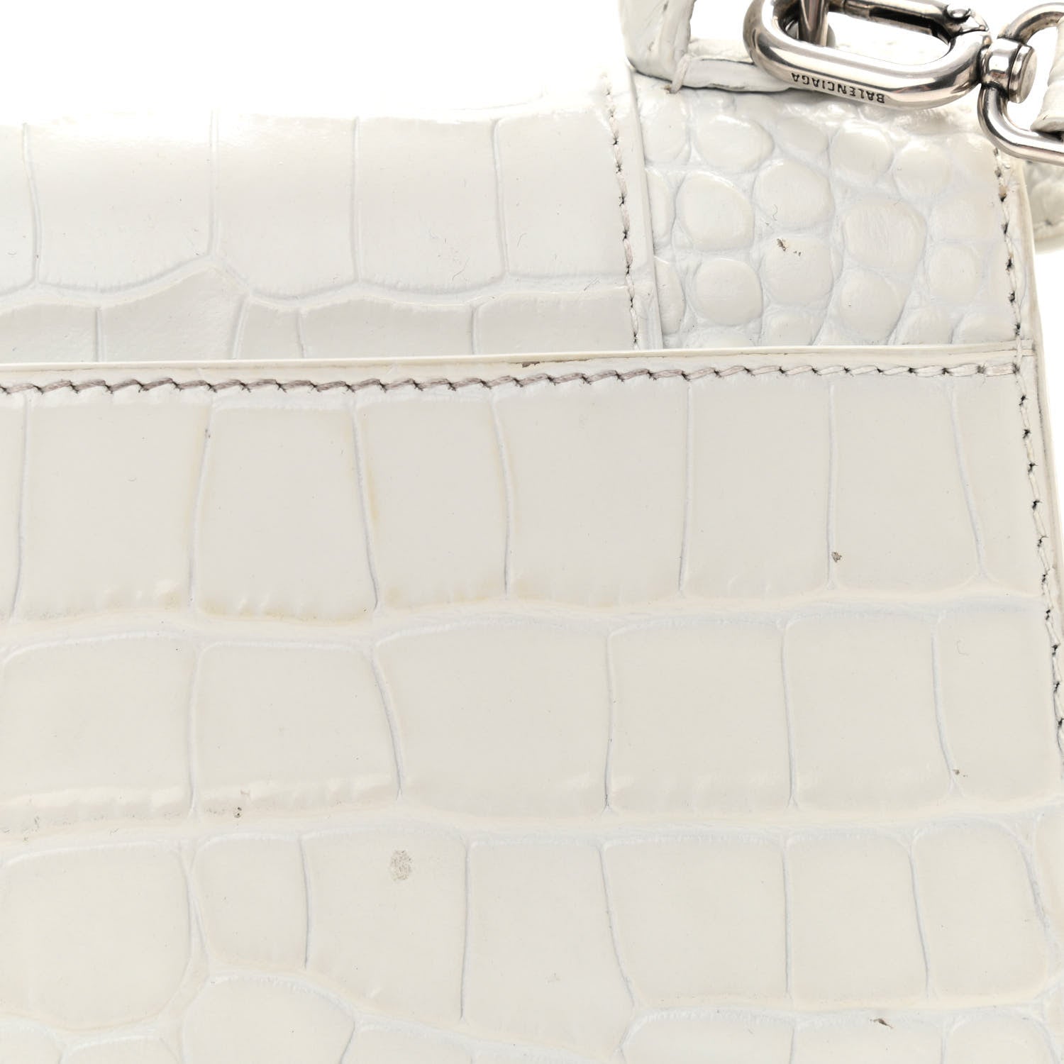 Balenciaga Shiny Calfskin Crocodile Embossed Hourglass Top Handle Bag XS White 11 of 13