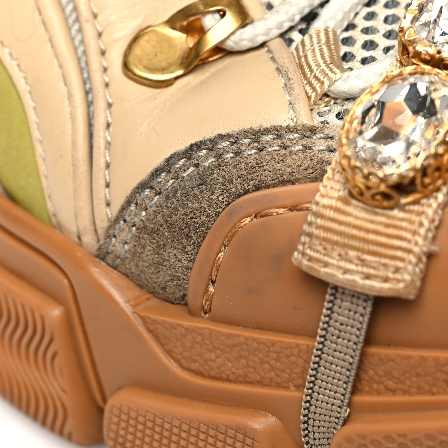Gucci X SEGA Mesh Canvas Calfskin Removable Crystals Flashtrek Sneakers 36 Mystic White Oatmeal Sand Storm 8 of 10