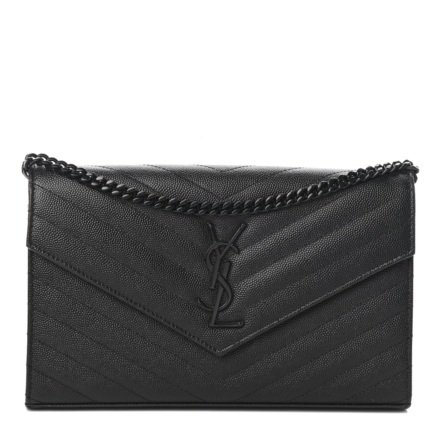 Grain De Poudre Matelasse Chevron Monogram Chain Wallet Black