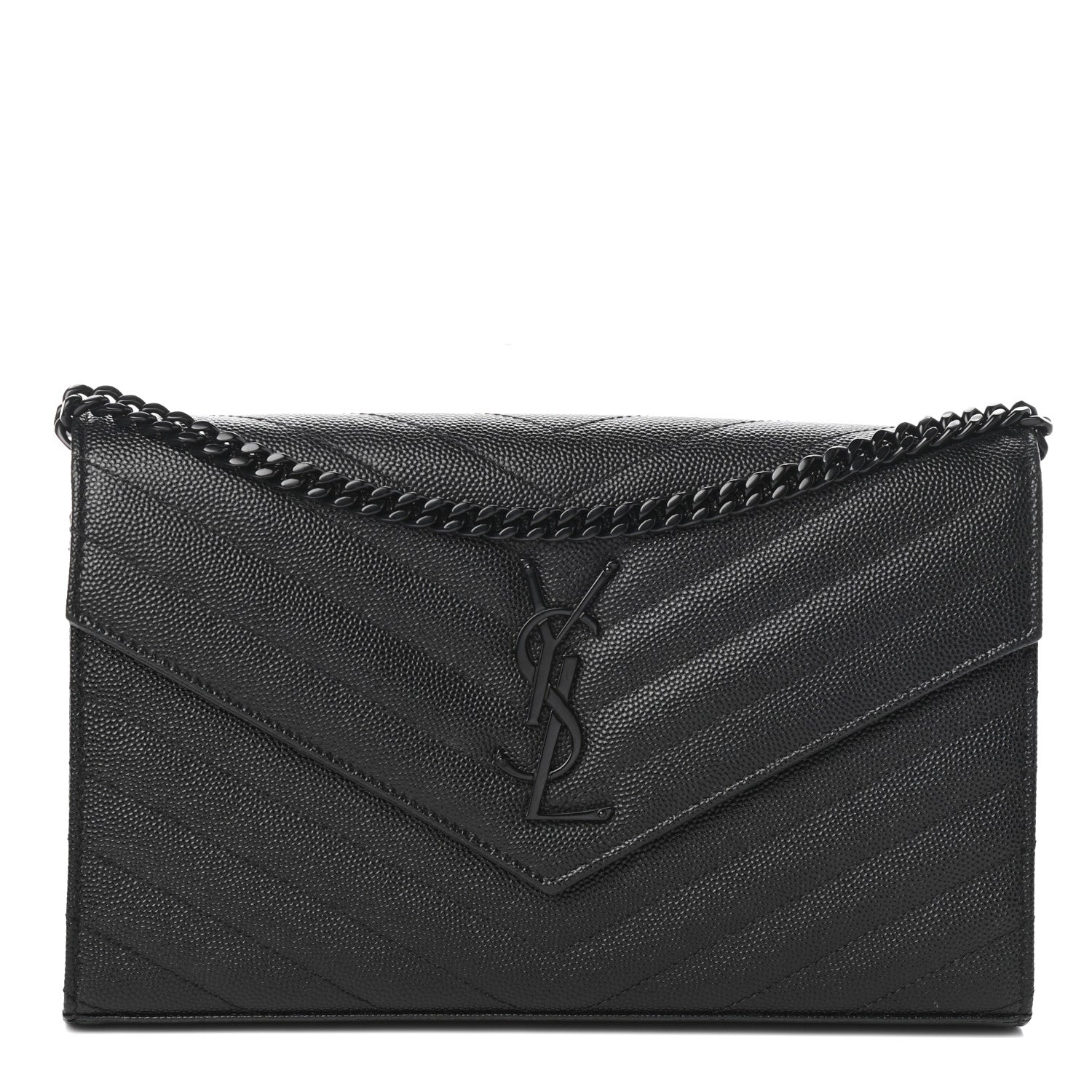 Saint Laurent Grain De Poudre Matelasse Chevron Monogram Chain Wallet Black 1 of 8