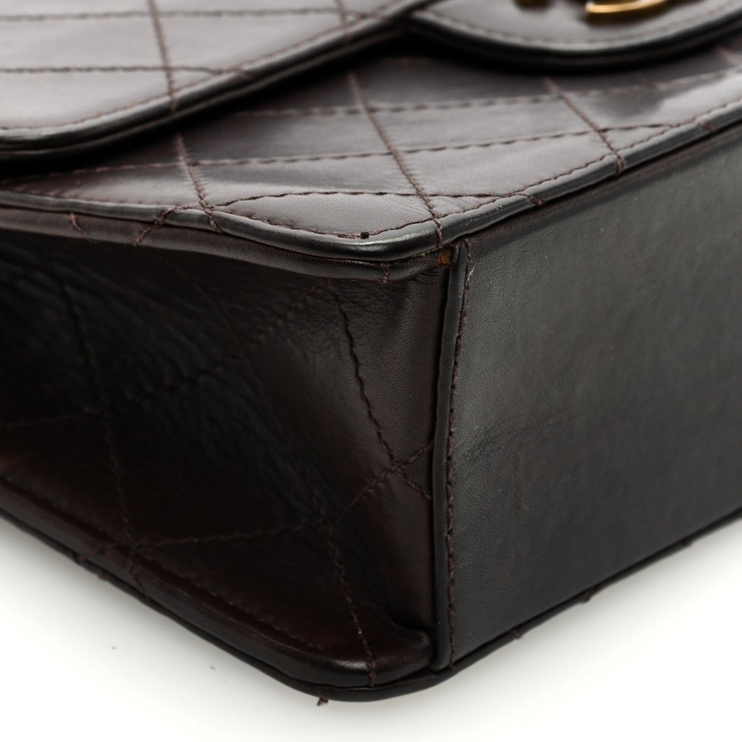 Lambskin Quilted Small Single Flap Dark Brown