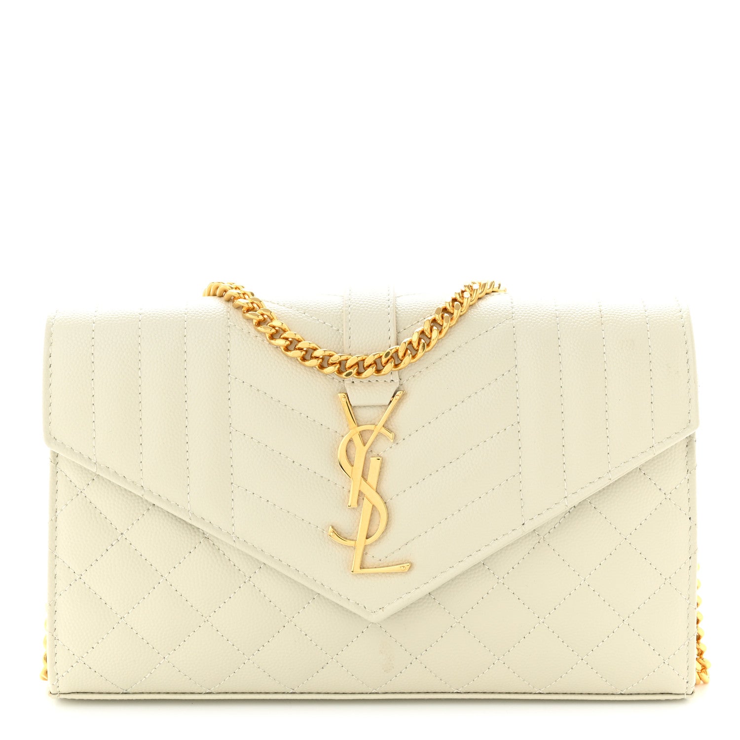 Saint Laurent Grain De Poudre Mixed Matelasse Triquilt Monogram Chain Wallet Blanc Vintage 1 of 10