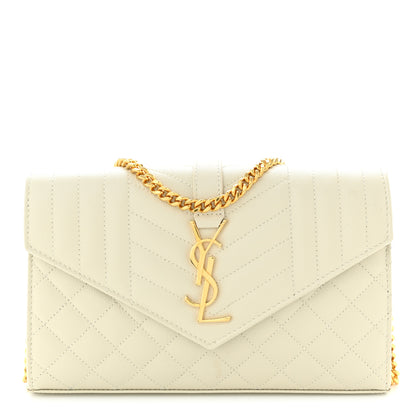 Saint Laurent Grain De Poudre Mixed Matelasse Triquilt Monogram Chain Wallet Blanc Vintage 1 of 10