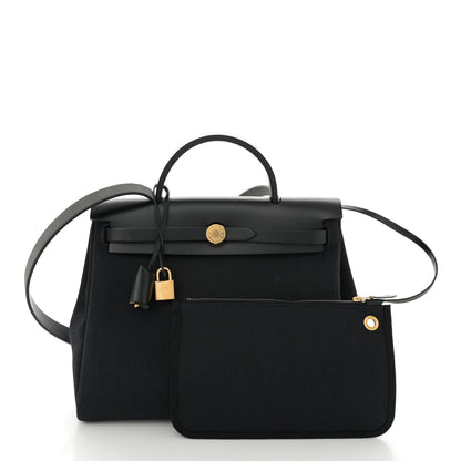 Hermes Military Toile Vache Hunter Herbag Zip Retourne 31 PM Black 3 of 13