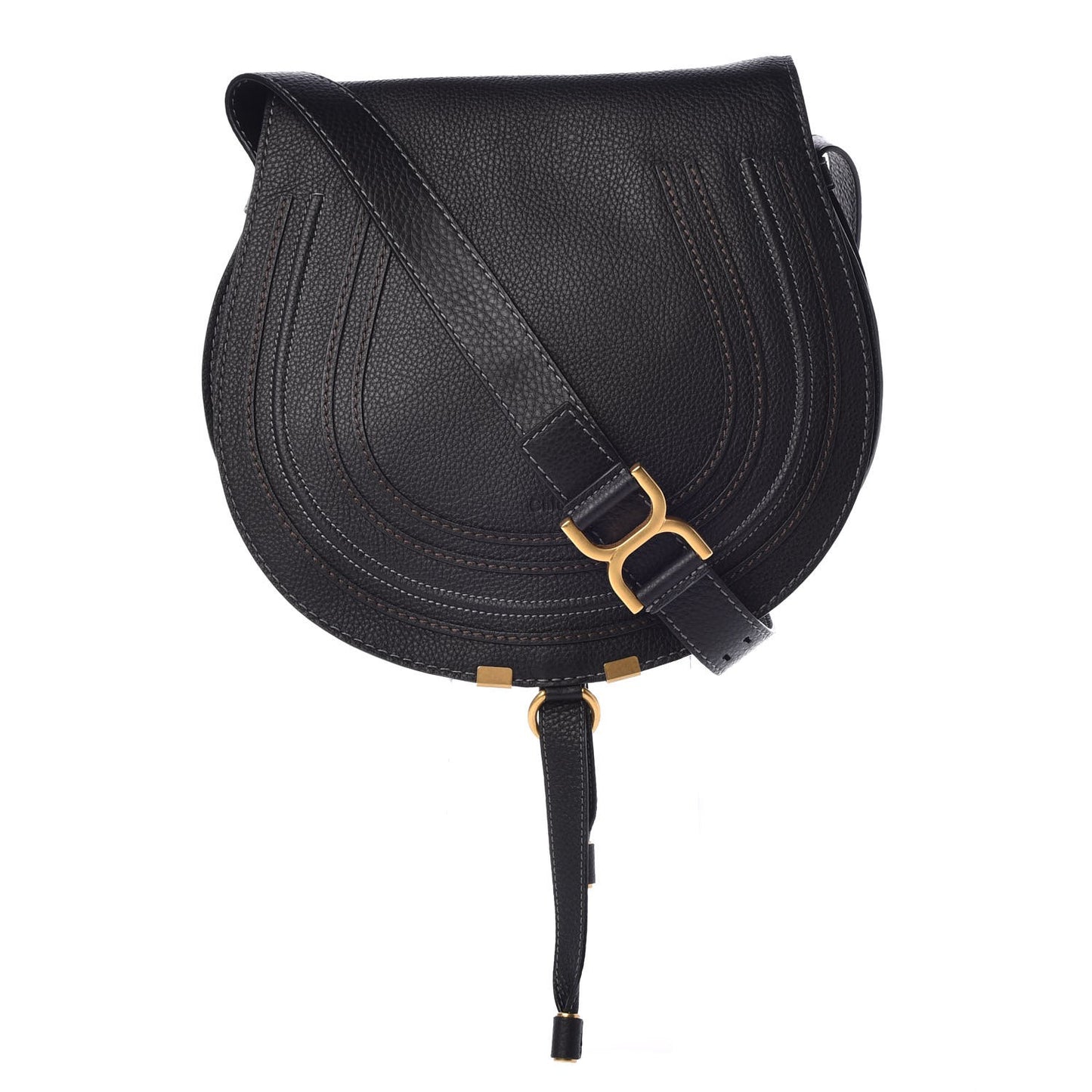 Calfskin Medium Marcie Round Crossbody Bag Black