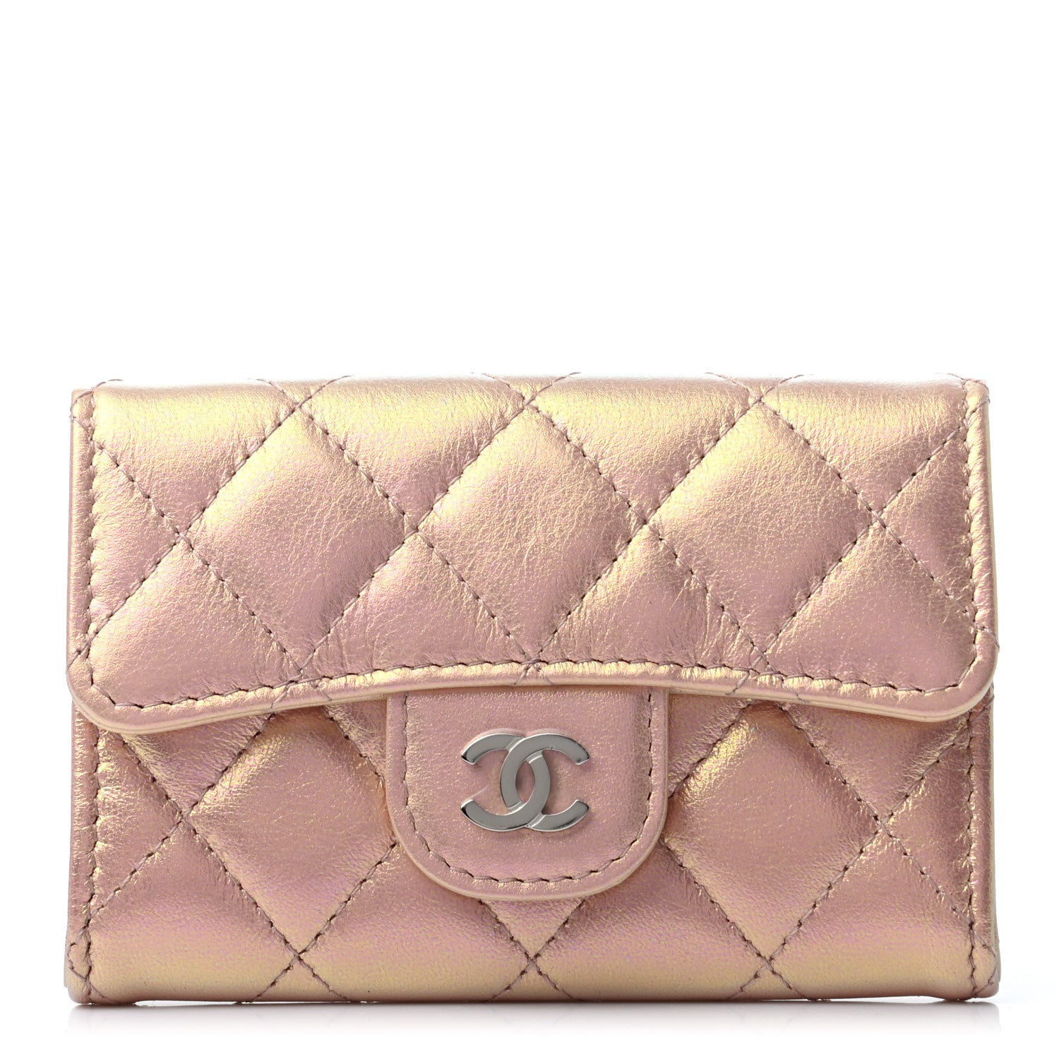 Chanel Iridescent Calfskin Quilted Flap Card Holder Wallet Pink 1 of 8