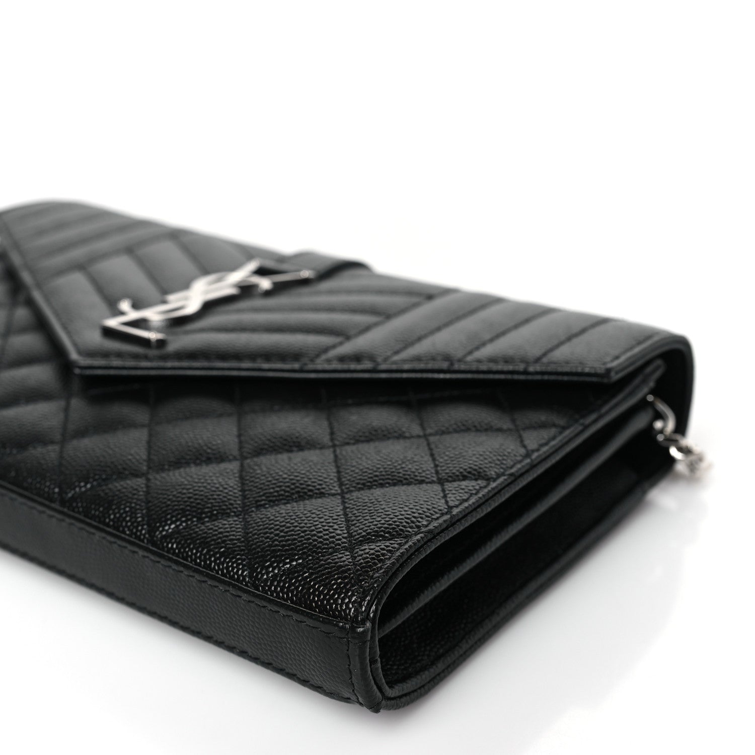 Saint Laurent Grain De Poudre Mixed Matelasse Triquilt Monogram Chain Wallet Black 9 of 9