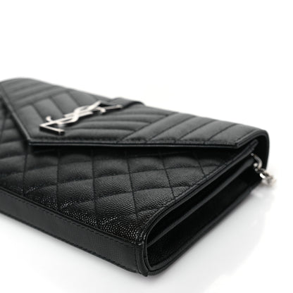 Saint Laurent Grain De Poudre Mixed Matelasse Triquilt Monogram Chain Wallet Black 9 of 9