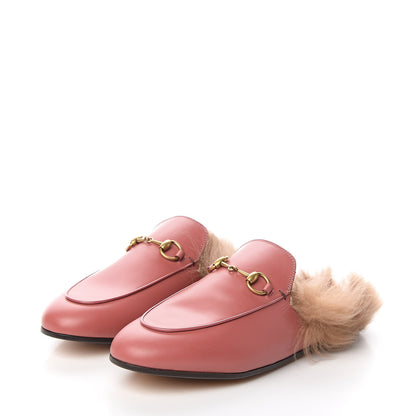 Gucci Calfskin Fur Womens Princetown Slippers 37 Lipstick Rose Natural 3 of 7