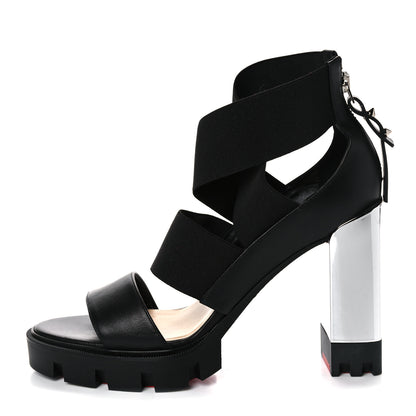 Christian Louboutin Calfskin Patrouiagoma 100 Platform Sandals 38.5 Black Nickel 1 of 10
