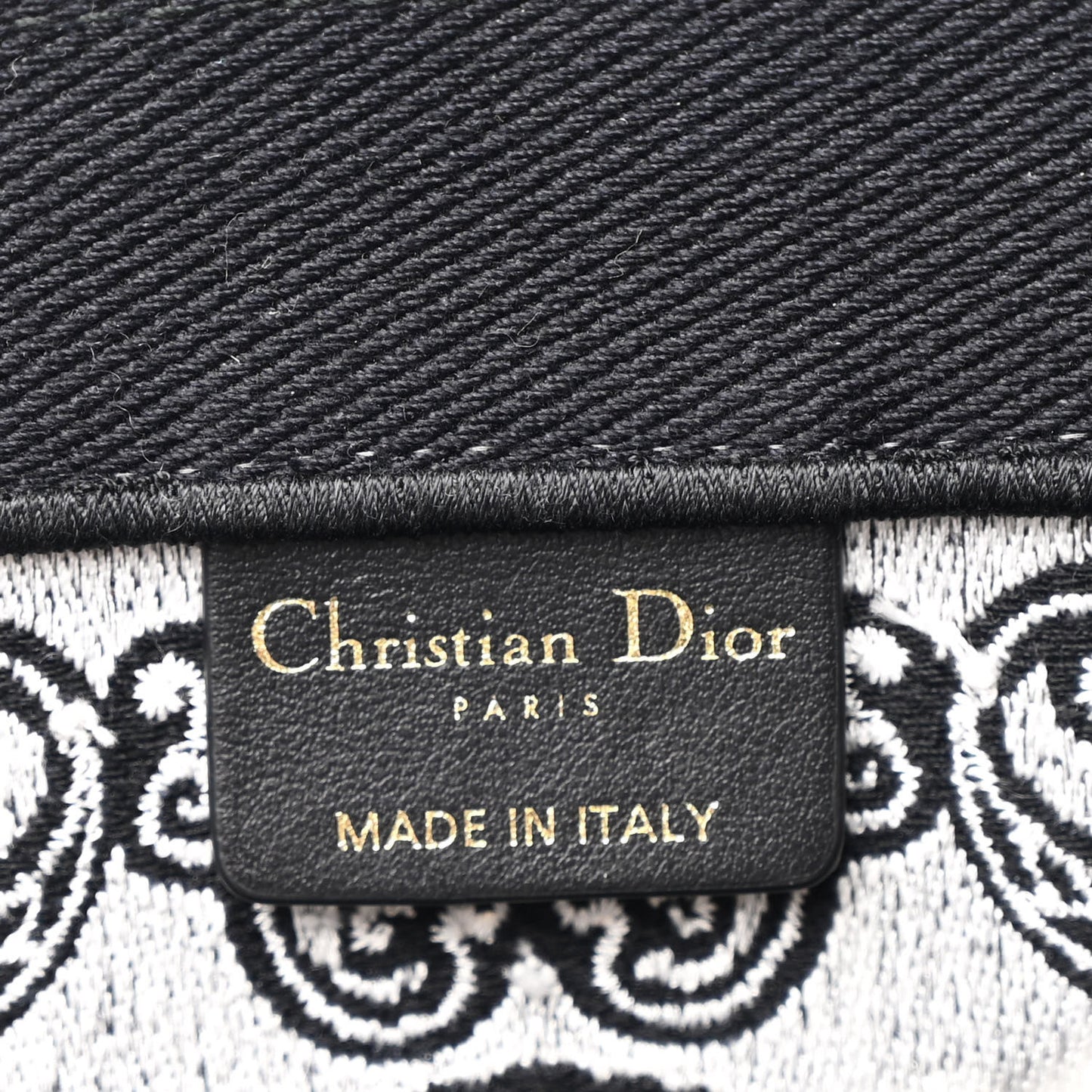 Canvas Embroidered Medium Ornamental Cornely Effect Book Tote Black White