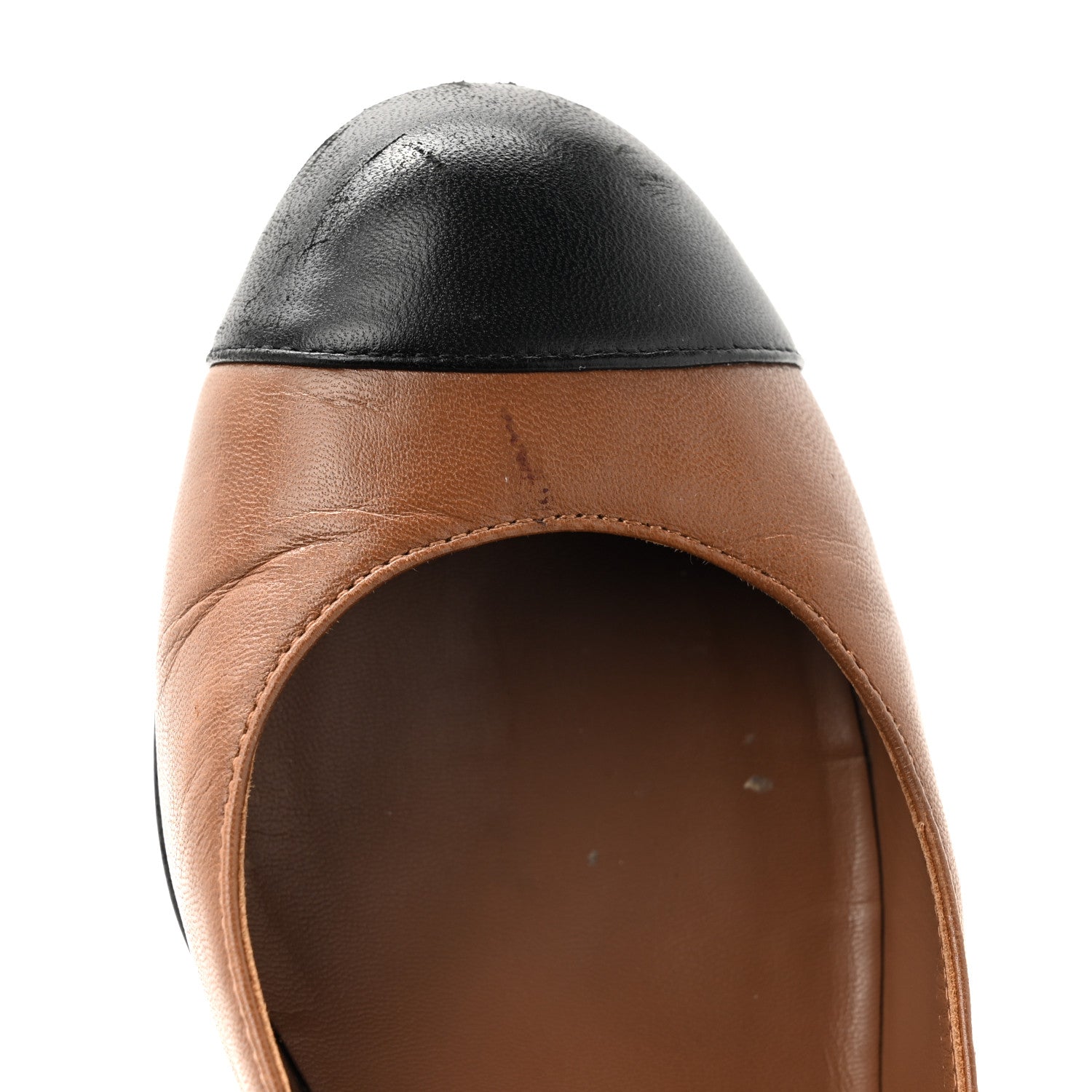 Chanel Lambskin Cap Toe Wedges 37.5 Brown Black 10 of 13