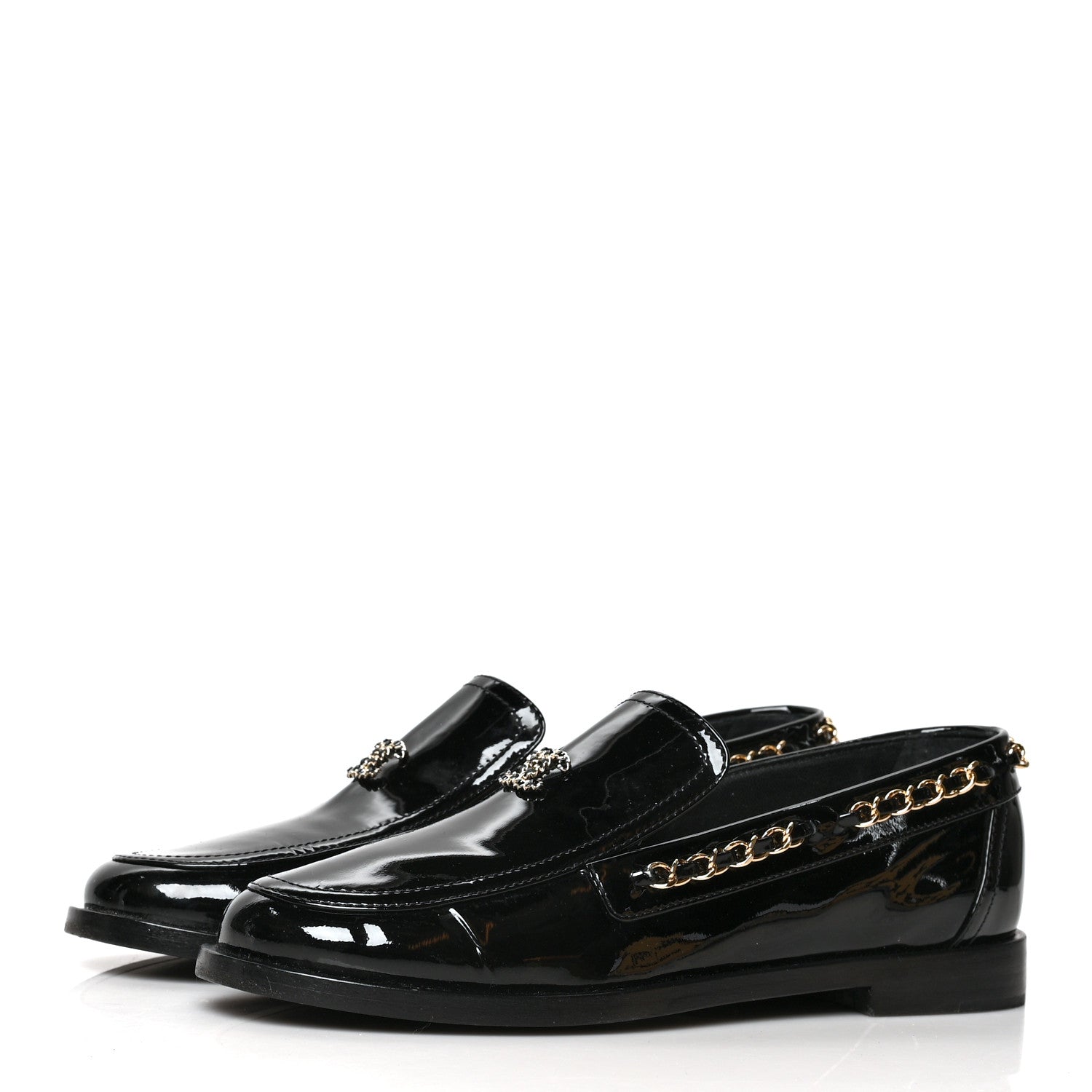 Chanel Patent Calfskin CC Chain Mocassin Loafers 38.5 Black 3 of 9