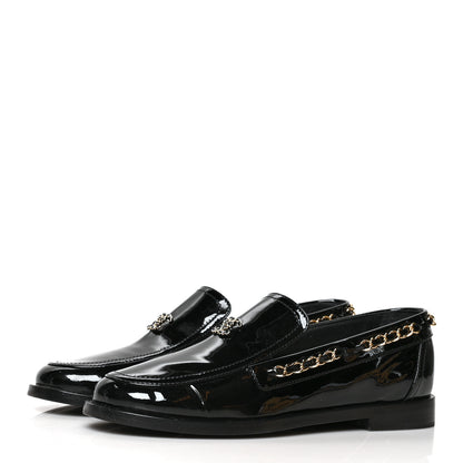Chanel Patent Calfskin CC Chain Mocassin Loafers 38.5 Black 3 of 9