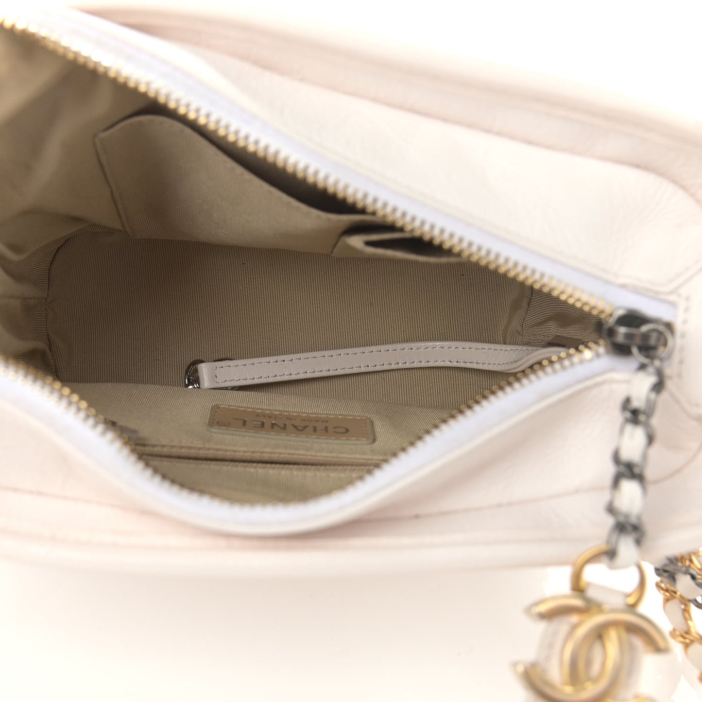 Aged Calfskin Chevron Quilted Small Gabrielle Hobo Beige