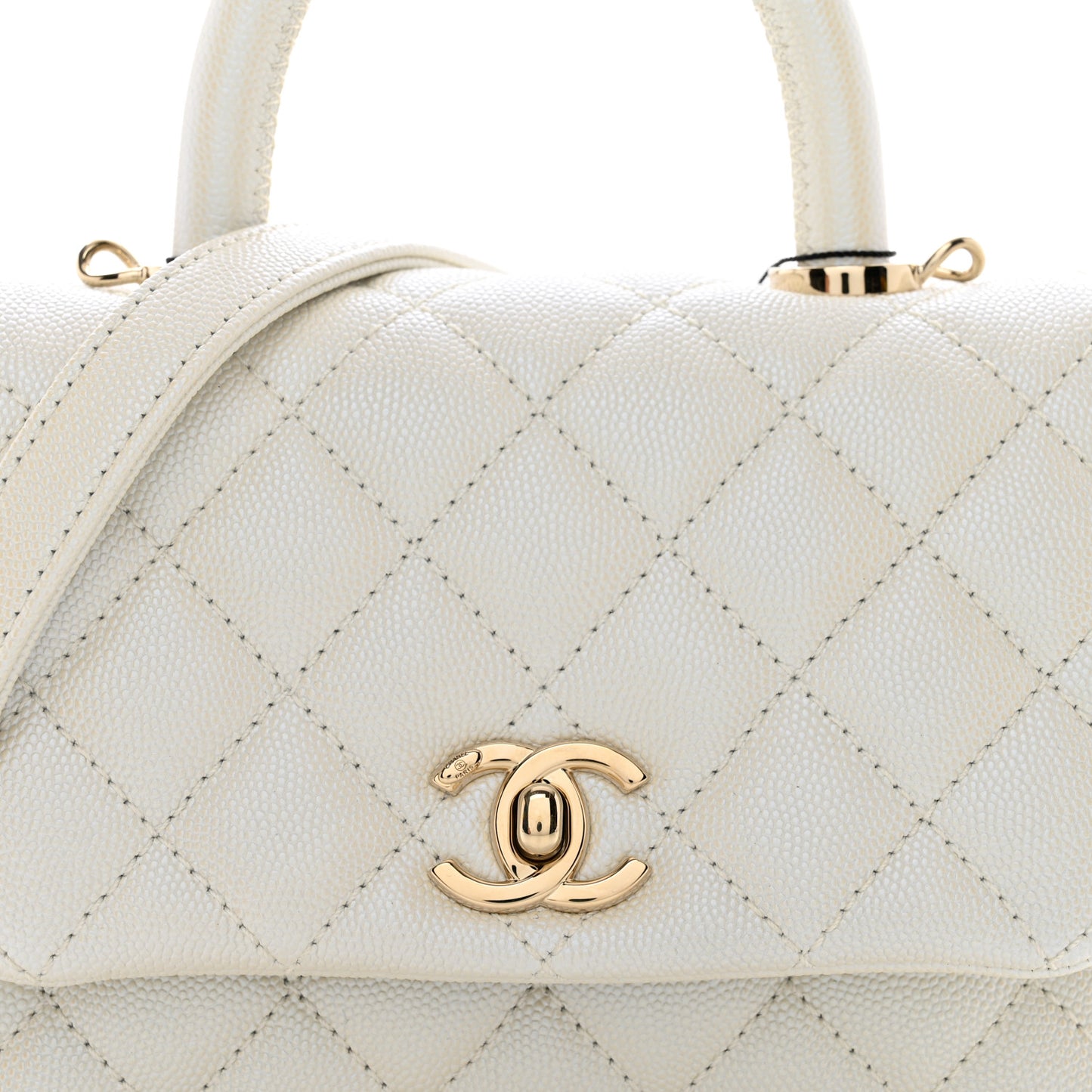 Iridescent Caviar Quilted Extra Mini Coco Handle Flap White