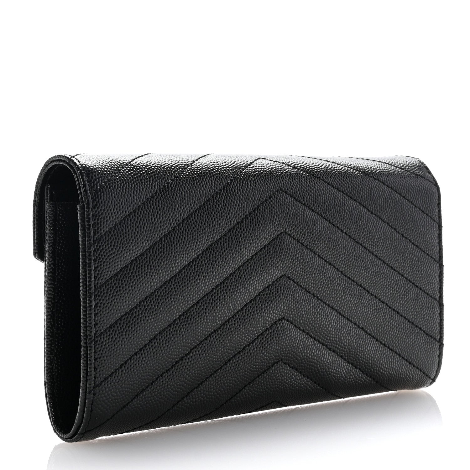 Saint Laurent Grain De Poudre Matelasse Chevron Monogram Flap Wallet Black 3 of 8