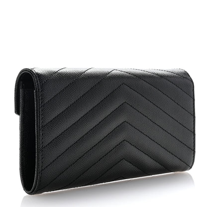 Saint Laurent Grain De Poudre Matelasse Chevron Monogram Flap Wallet Black 3 of 8