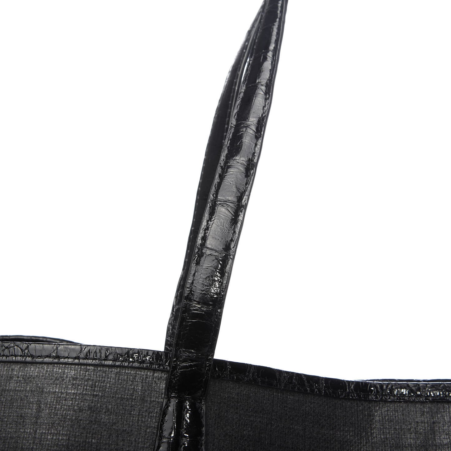 Coated Linen Crocodile Medium Erica Shopper Tote Black
