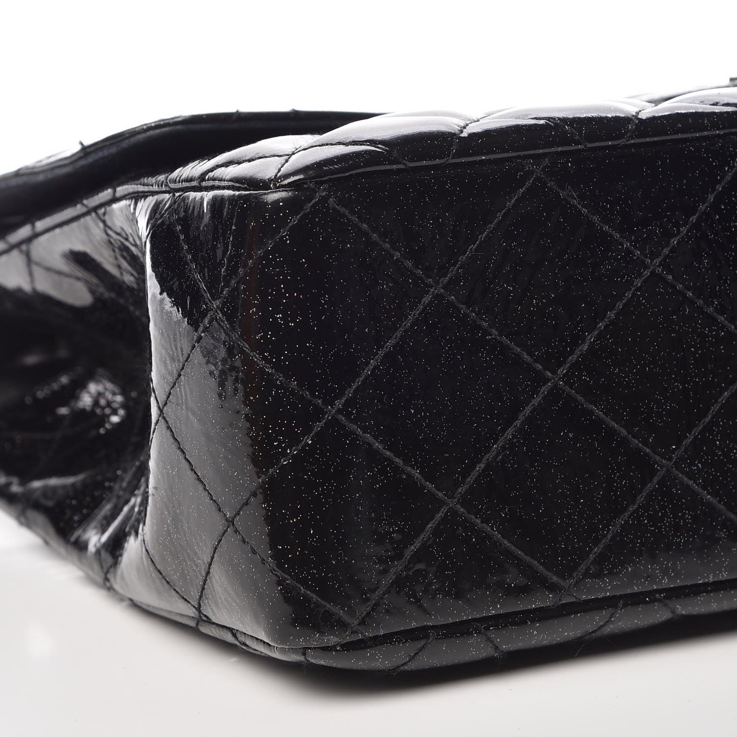 Chanel Patent Quilted Sparkle Glitter Jumbo Single Flap Black 10 of 11