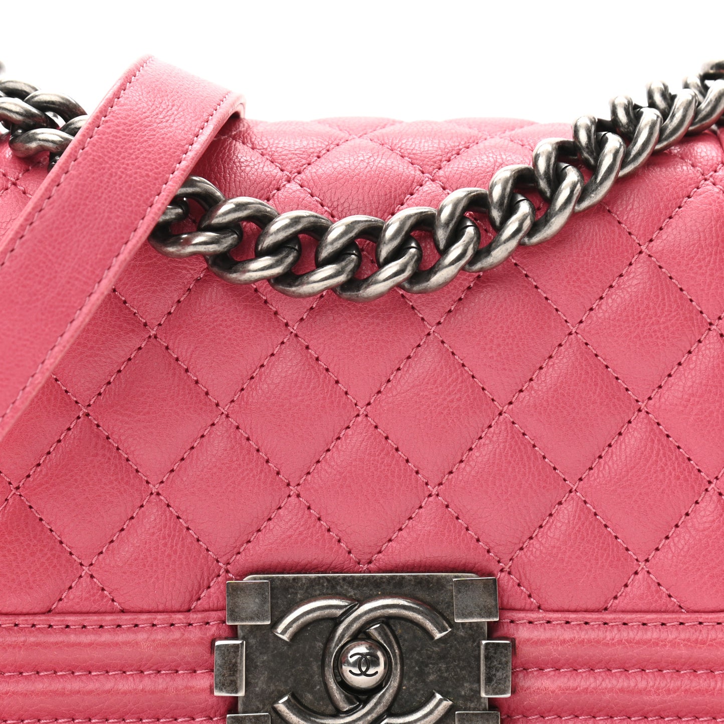 Lambskin Quilted Small Boy Flap Dark Pink