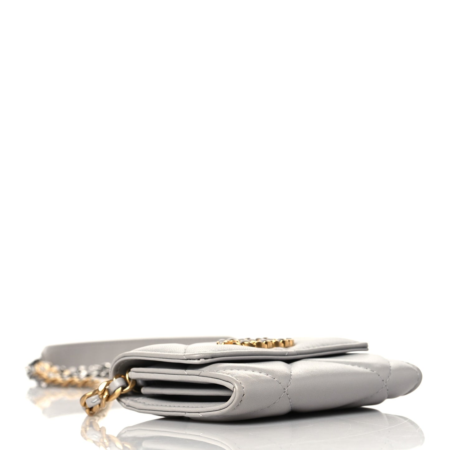 Lambskin Quilted Chanel 19 Flap Coin Purse With Chain Grey